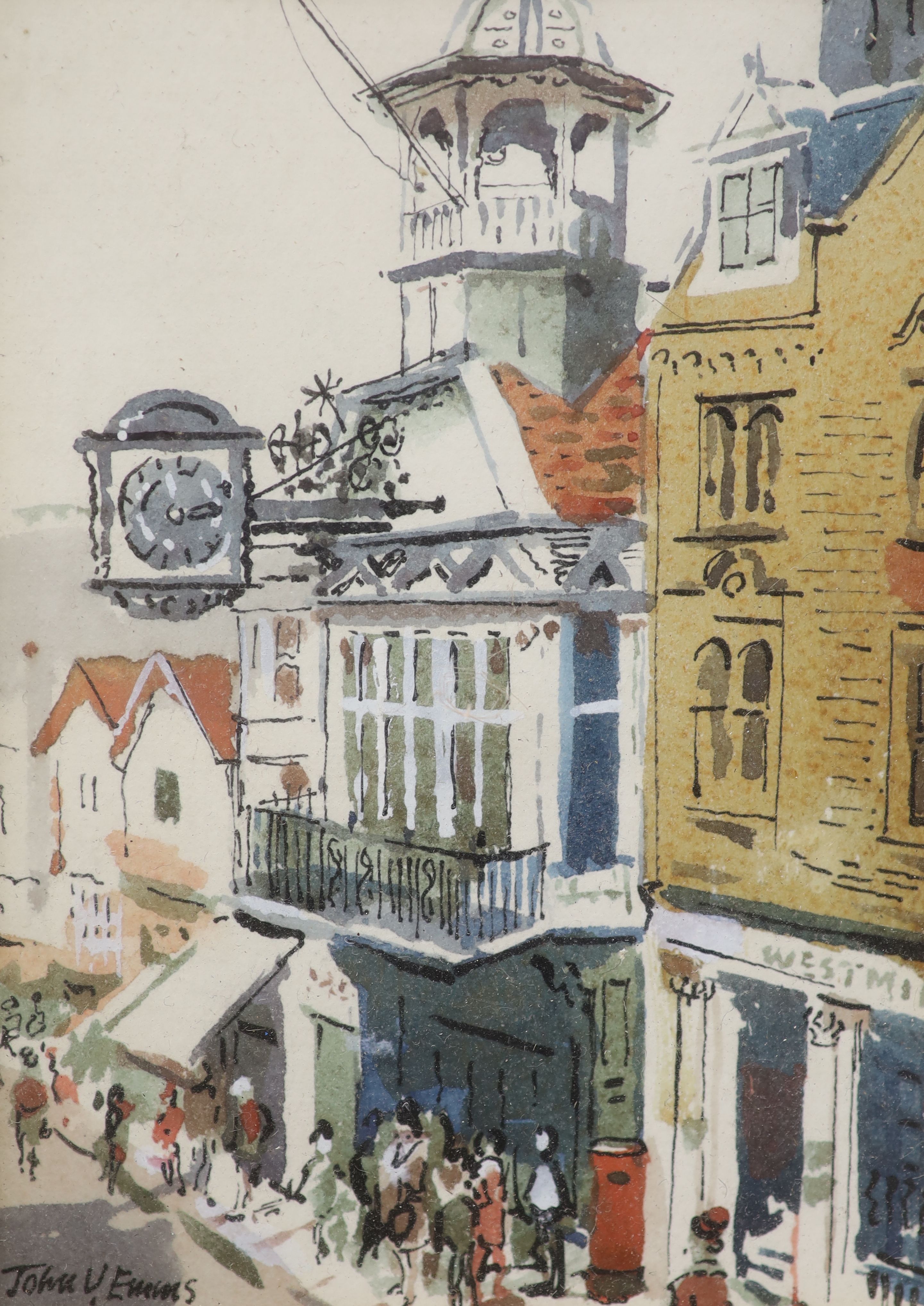 Cecil L. Holman, etching, Cairo Street scene, signed in pencil, 25 x 17cm, a John Emms print of Guildford High Street and two Moira Hoddell prints of Lewes
